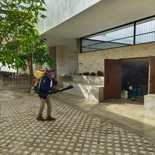 Fumigando plaza galerías Mérida